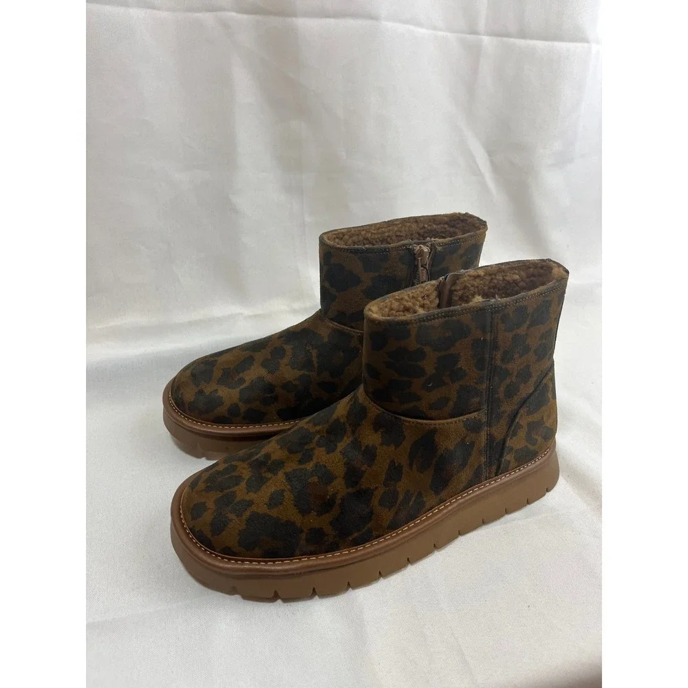 Universal Thread Womens Leopard Print Faux Fur Lined Ankle Boots Brown Size‎ 8